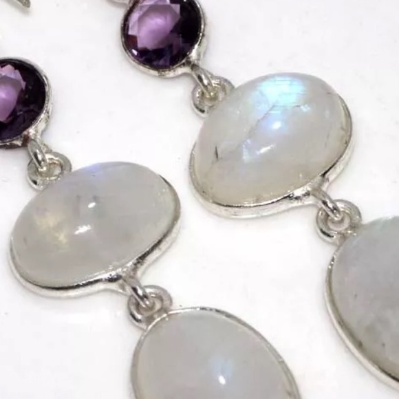 Rainbow moonstone earrings with Amethyst - Picture 2 of 2